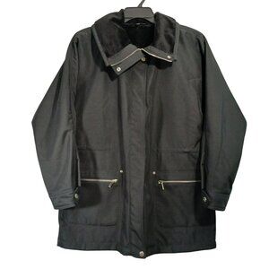 Anne Klein Women XL Black Faux Fur Lined Jacket Coat With Zip & Snap Closure